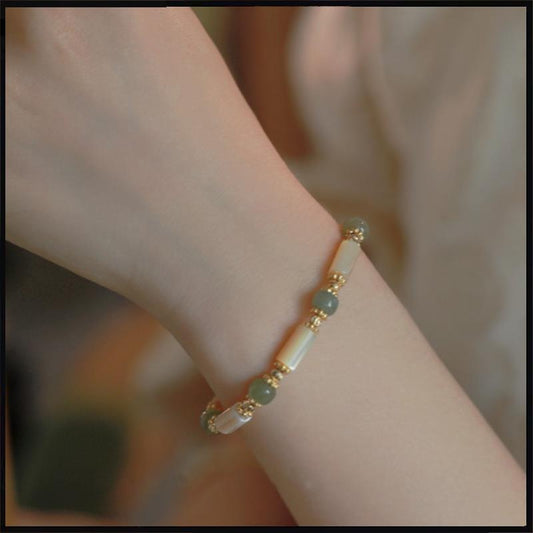 Chinese style Hetian jade round bead bracelet white butterfly shell bracelet for women simple temperament light luxury niche jade bamboo bracelet