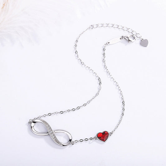 925 sterling silver love European and American style niche infinite silver bracelet women's heart-shaped crystal high-end jewelry